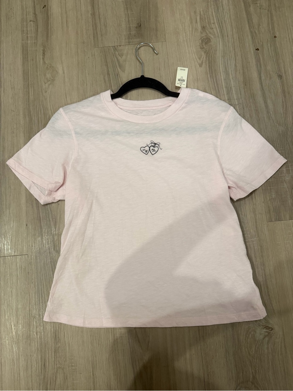 aerie Light Pink Short Sleeve Tee with Small Heart Graphic